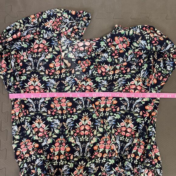NWT Ann Taylor Loft Navy Flower Print Peasant Top Sz M White Elastic Waistband - Picture 6 of 10